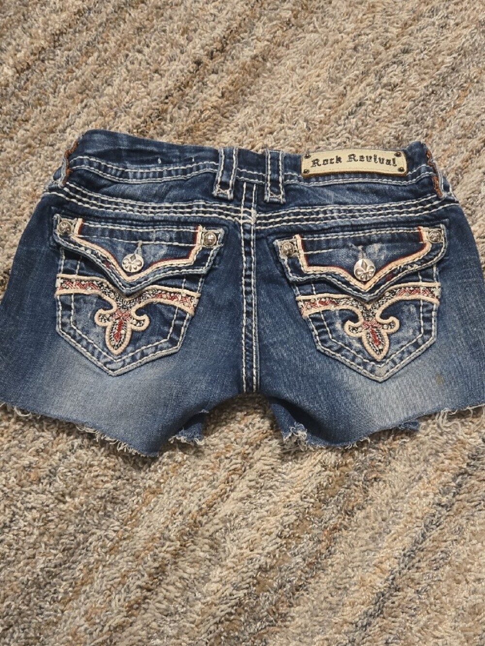Rock Revival Women's Blue Skinny Jeans with Cream & Red Embroidery - Picture 2 of 9